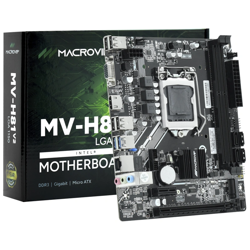 Placa Mãe Macrovip MV-H81V2 Socket LGA 1150 VGA DDR3 Intel H81 Micro ATX