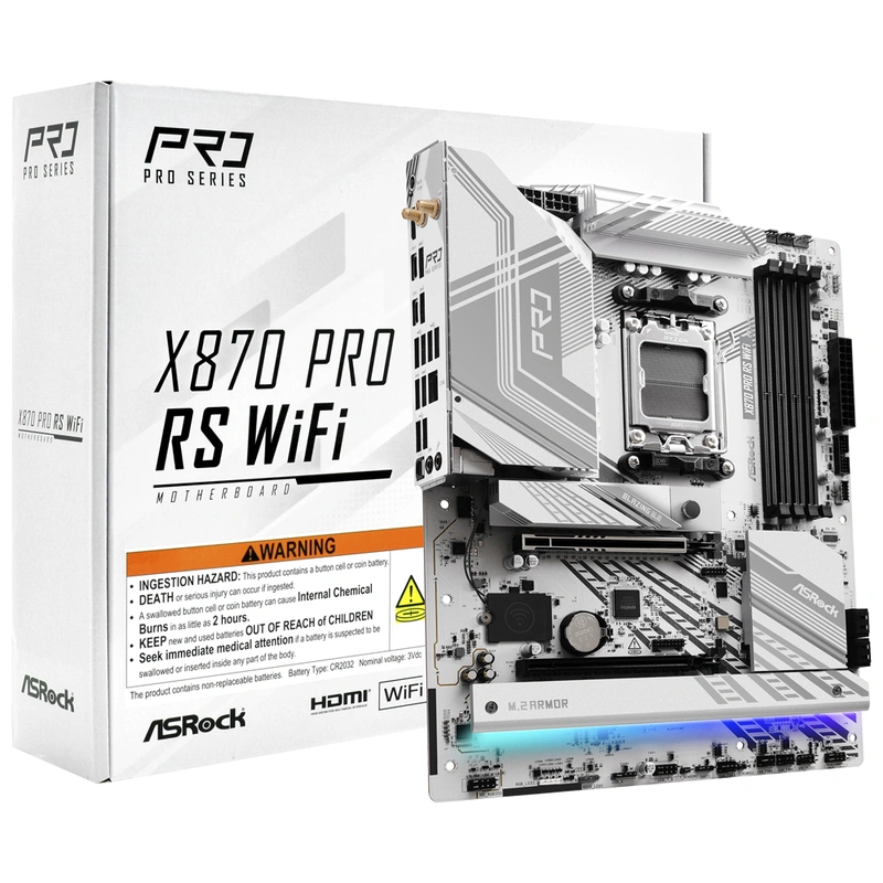 Placa Mãe ASRock X870 Pro RS Wi-Fi Socket DDR5 AM5 AMD X870 4 Slots DIMMs DDR5