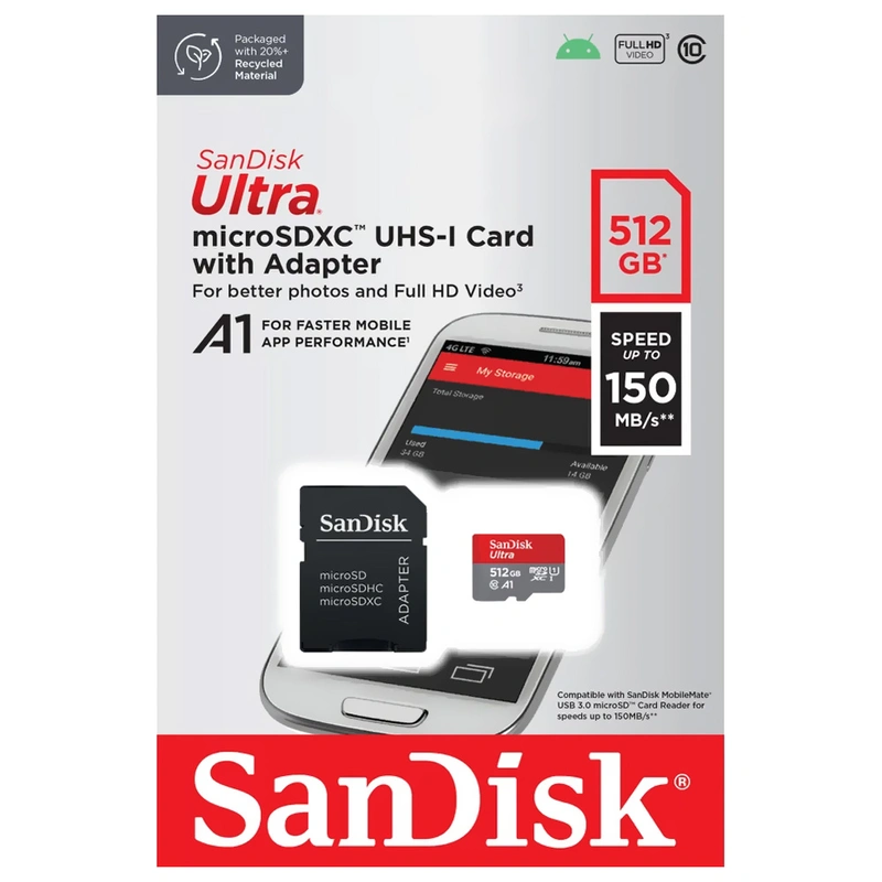 Cartão de Memória Micro SD Sandisk 512GB Ultra Class 10 A1 U1 FHD - SDSQUAC-512G-GN6MA - Imagem 3