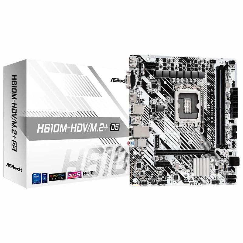 Placa Mãe ASRock H610M-HDVM.2+ D5 Socket LGA 1700 VGA DDR5 Intel H610 Micro ATX