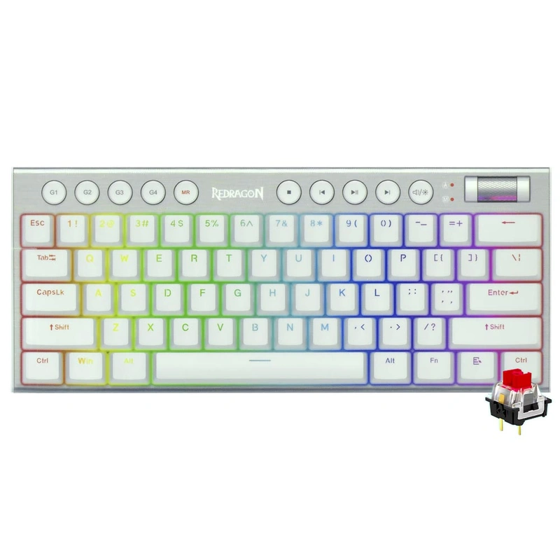 Teclado Gamer Mecânico Redragon K632W-RGB Horus Mini USB RGB RED Inglês - Branco