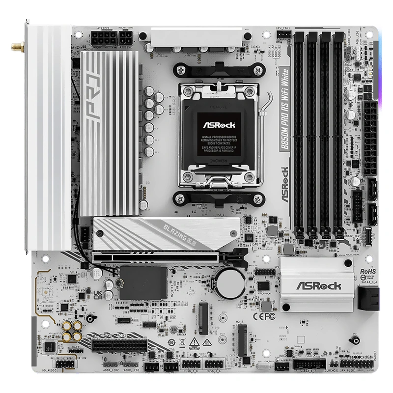 Placa Mãe ASRock B850M Pro RS Wi-Fi White Socket AM5 DDR5 AMD B850 4 Slots DDR5 DIMMs - Imagem 2