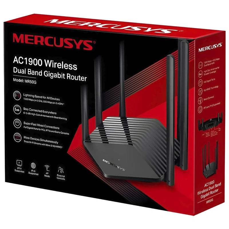 Roteador Mercusys MR50G AC1900 Dual Band 2.4GHz 5GHz 6 Antenas - Preto - Imagem 3