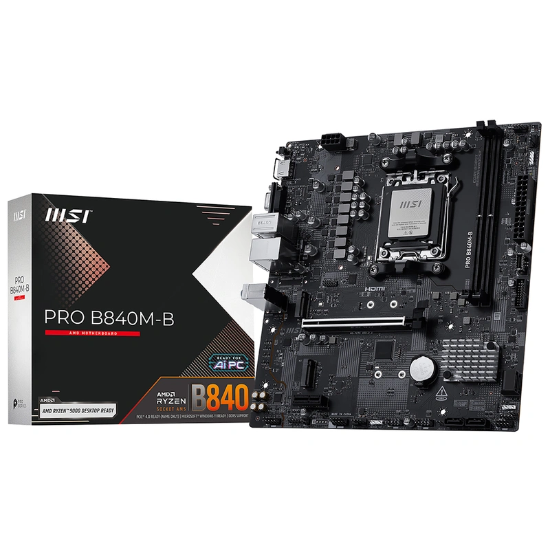 Placa Mãe MSI Pro B840M-B Socket AM5 DDR5 AMD B840 2 Slots DDR5 Dual Channel 8000MHz
