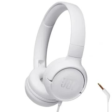 Fone de Ouvido JBL Tune T500 Pure Bass Com Fio - Branco Analógico de 3.5 mm