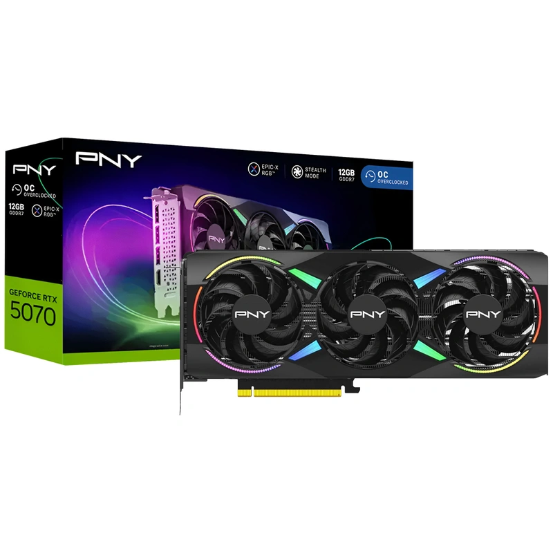Placa de Vídeo PNY Epic-X OC 12GB GeForce RTX5070 GDDR7 RGB - VCG507012TFXXPB1-O