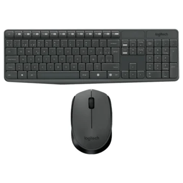 Teclado + Mouse Logitech MK235 Wireless Espanhol - Cinza Preto (920-007901)