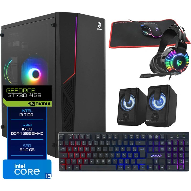 PC Montado Gamer Intel Core i3 7100 3.4GHz 16GB RAM 240GB SSD GeForce GT730 4GB + Kit
