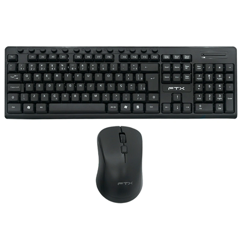 Teclado + Mouse FTX KM250 Wireless Português - Preto Windows USB Receiver