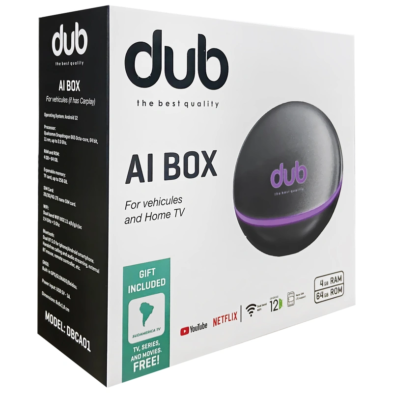 AI Box para Home TV e Carro Dub DBCA01 Iptv 4GB de RAM 64GB Wi-Fi - Preto - Imagem 3