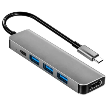 Hub USB-C 3.1 Satellite A-HUBC58 5 Portas HDMI 3 USB 3.0 USB-C Fêmea - Cinza