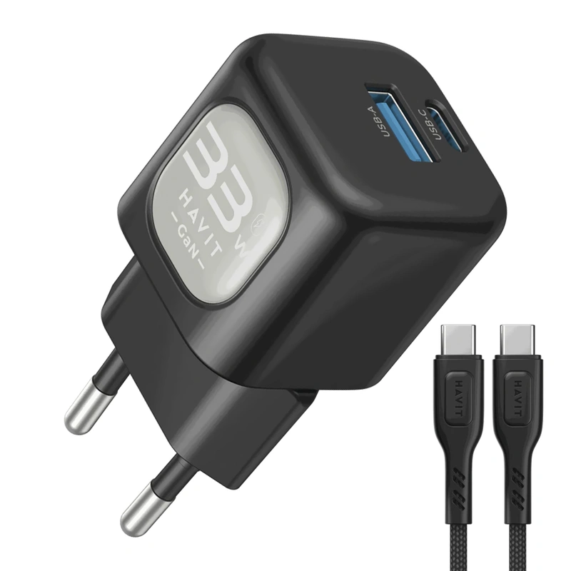 Carregador Tomada Havit UC233 USB USB-C 33W - Preto + Cabo USB-C USB-C - Imagem 2