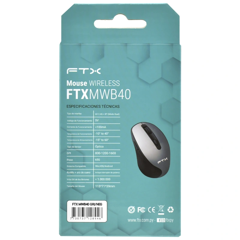 Mouse FTX MWB40 Wireless Bluetooth - Cinza Preto USB Receiver 2.4GHz - Imagem 3
