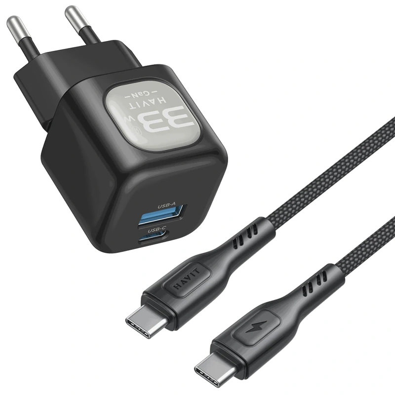 Carregador Tomada Havit UC233 USB USB-C 33W - Preto + Cabo USB-C USB-C - Imagem 3