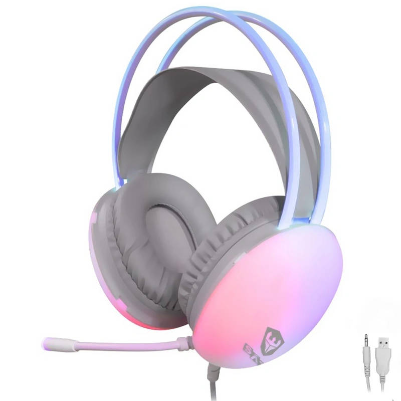 Headset Gamer Satellite GH-554 RGB Com Fio - Cinza Branco USB