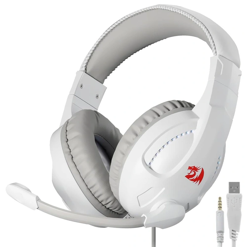 Fone Gamer Redragon H211W-RGB Cronus RGB Com Fio - Branco USB - Conector de áudio 3.5 mm