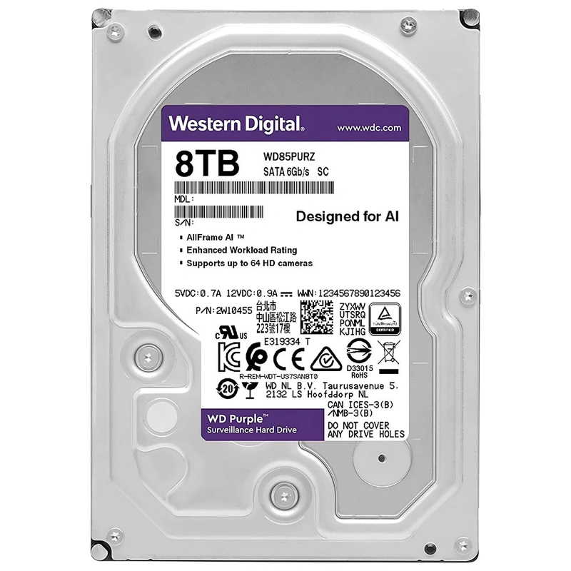 HD Western Digital 8TB WD Purple Surveillance 3.5 SATA 3 - 6Gb/s WD85PURZ