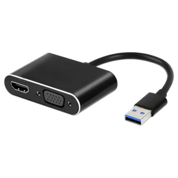 Cabo Adaptador USB 3.0 para HDMI Fêmea VGA Fêmea 2K - Preto