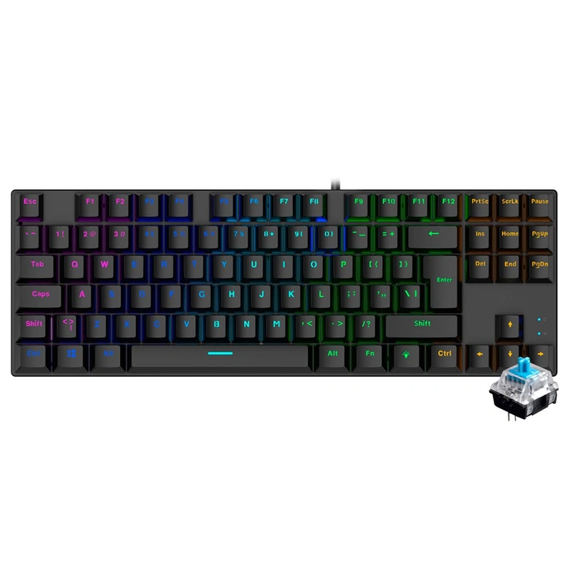 Teclado Gamer Mecânico Satellite GK-51 USB RGB Inglês - Preto Com fio