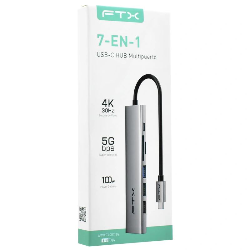 Hub USB-C FTX CT-HBP2-AG7 7 Portas HDMI USB 3.0 2 USB 2.0 SD TF USB-C Fêmea - Cinza - Imagem 3