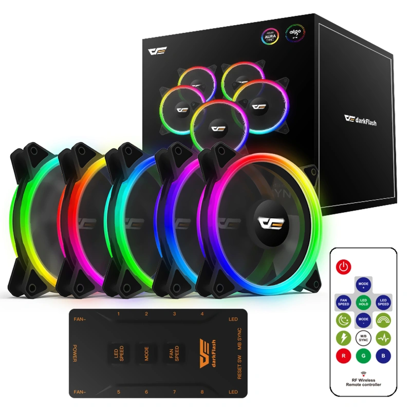 Cooler para Gabinete darkFlash DR12 Pro 12X12 LED RGB - Kit com 5 Preto / Transparente - Imagem 3