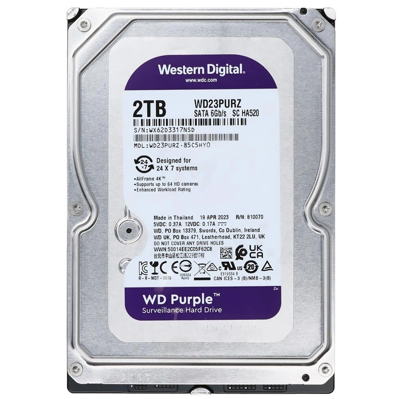 HD Western Digital 2TB WD Purple 3.5 SATA 3 - 6Gb/s WD23PURZ