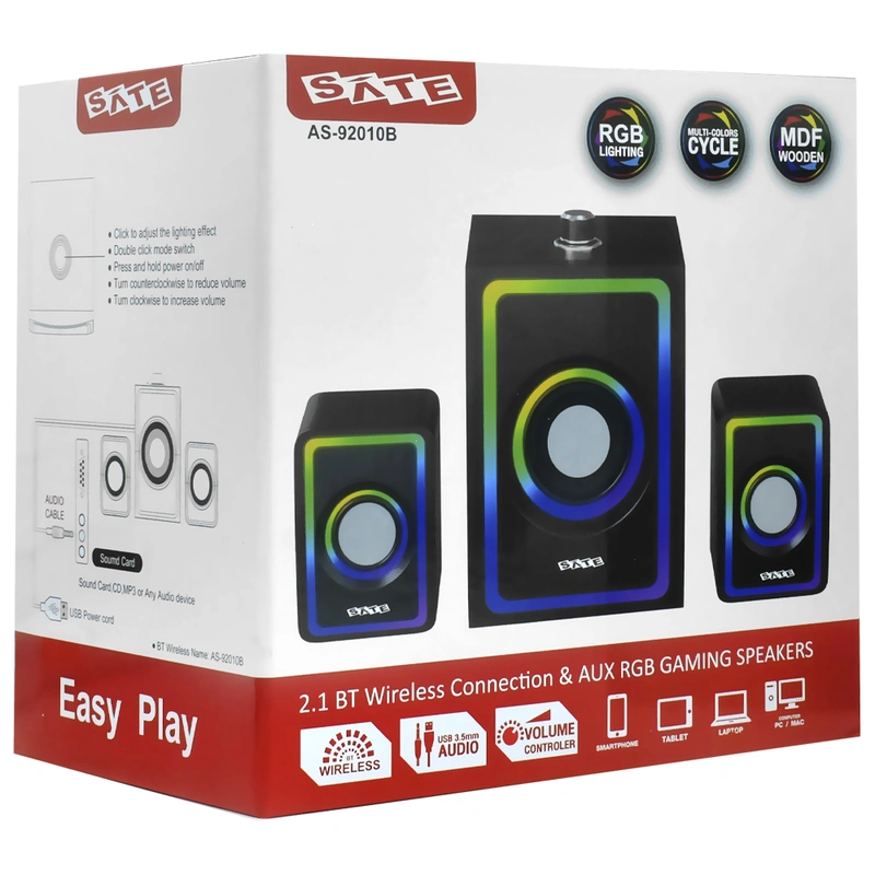 Caixa de Som Satellite AS-92010B Gaming RGB Bluetooth USB Aux - Preto 3W - Imagem 2