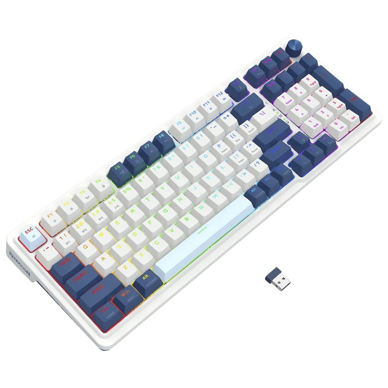 Teclado Gamer Mecânico Redragon K686WB-RGB-PRO Eisa Wireless RGB RED Inglês - Branco Azul - Imagem 2