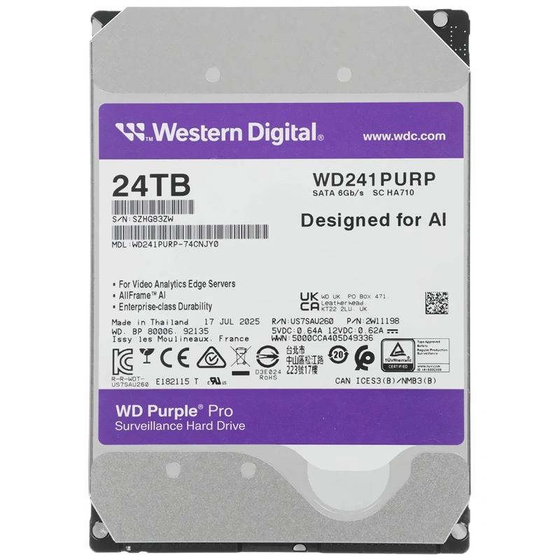 HD Western Digital 24TB WD Purple Pro AI 3.5 SATA WD241PURP