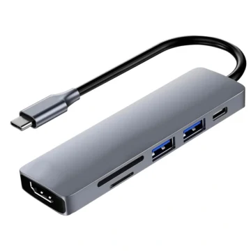 Hub USB-C 3.1 Satellite A-HUBC55 6 Portas HDMI 2 USB 3.0 SD TF USB-C Fêmea - Cinza