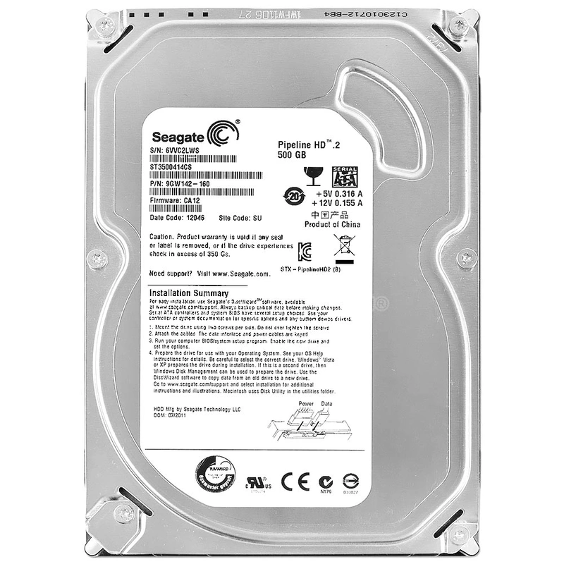 HD Seagate 500GB Pipeline Slim SATA 2 5900RPM 3.5 SATA 3Gb/s ST3500414CS