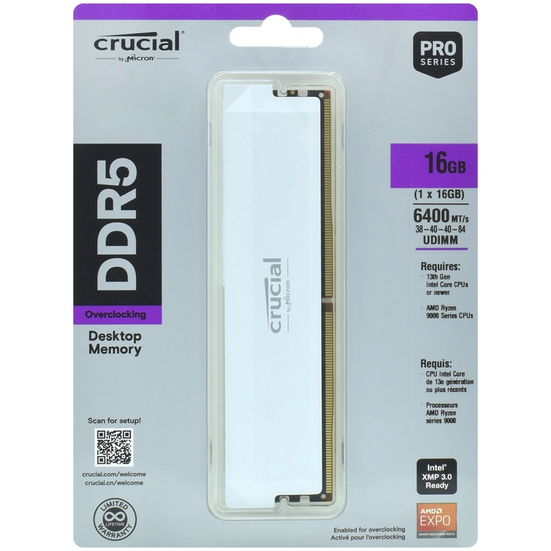 Memória RAM Crucial Pro Series DDR5 16GB 6400MHz - Branco (CP16G64C38U5W) - Imagem 3