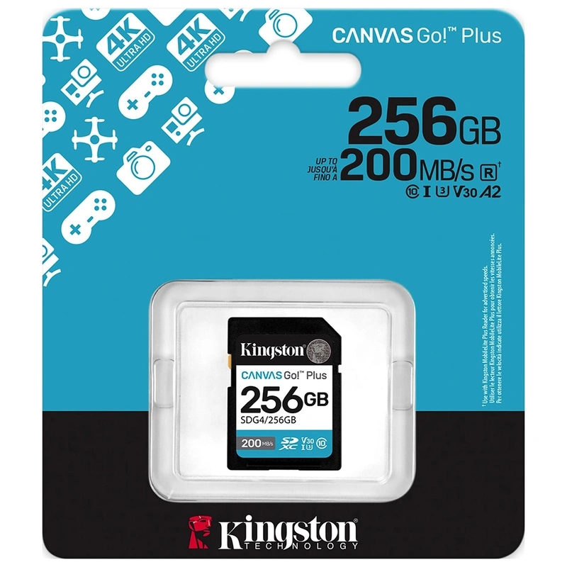 Cartão de Memória SD Kingston Canvas Go Plus C10 U3 V30 A2 256GB - SDG4256GB - Imagem 3