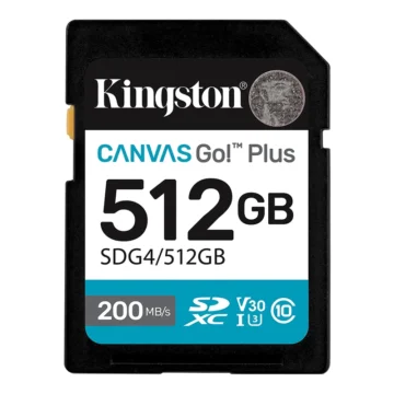 Cartão de Memória SD Kingston Canvas Go Plus C10 U3 V30 A2 512GB - SDG4512GB