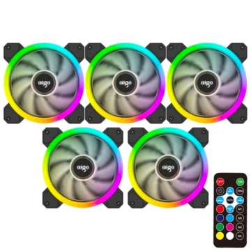 Cooler para Gabinete Aigo DR12 12X12 LED RGB - Kit com 5 Preto