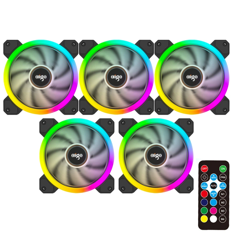 Cooler para Gabinete Aigo DR12 12X12 LED RGB - Kit com 5 Preto