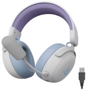 Headset Gamer Ajazz AHM08 Max Wireless - Branco Roxo (986932) PC USB Receiver de 2.4G