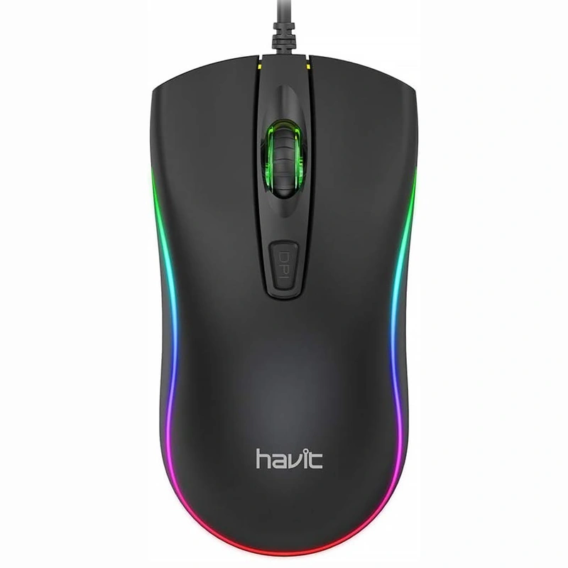 Mouse Gamer Havit HV-MS72 USB RGB - Preto Cinza Com fio