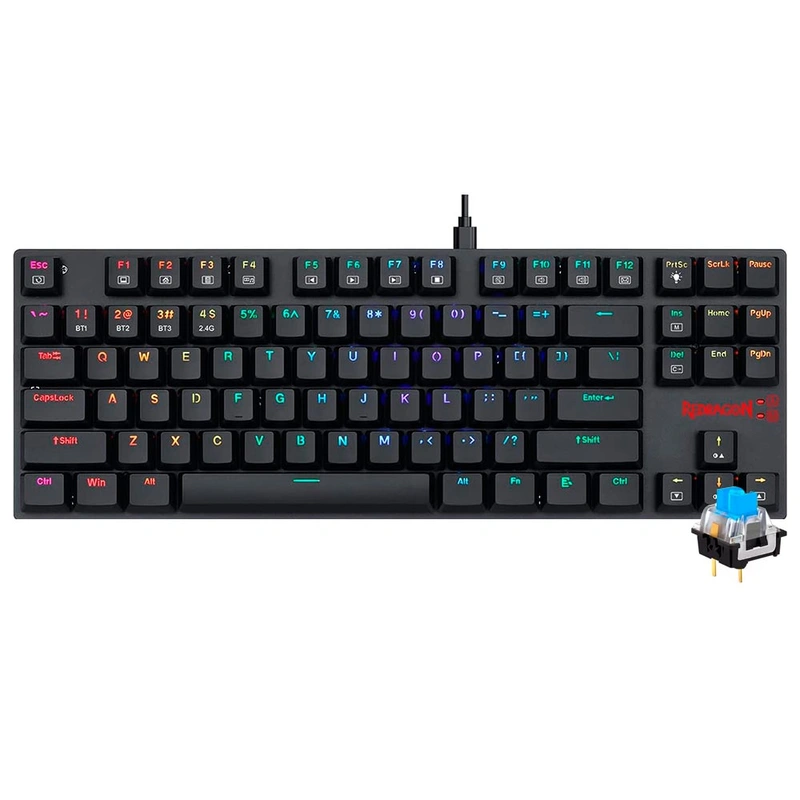 Teclado Gamer Mecânico Redragon K607P-KBS APS Pro Wireless RGB Blue Inglês - Preto