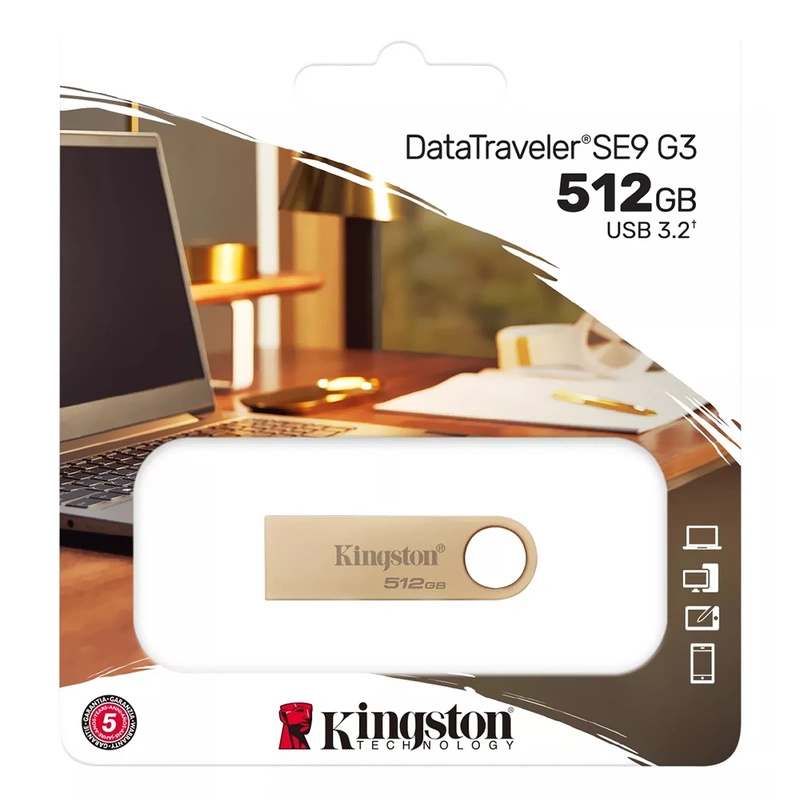 Pendrive Kingston DataTraveler SE9 G3 USB 3.2 - Dourado (DTSE9G3512GB) - Imagem 3