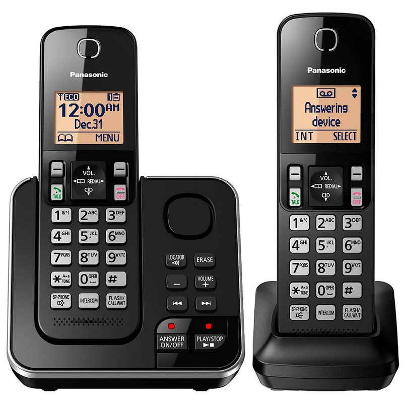 Telefone Panasonic KX-TGC362LAB Sem Fio Base Bina Viva-Voz 110V - Preto