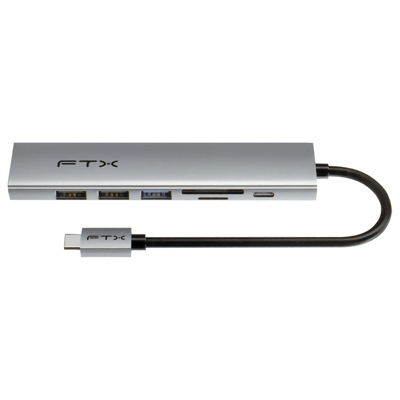 Hub USB-C FTX CT-HBP2-AG7 7 Portas HDMI USB 3.0 2 USB 2.0 SD TF USB-C Fêmea - Cinza