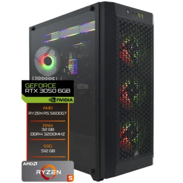 PC Montado Gamer AMD Ryzen 5 5600GT 4.6GHz 32GB de RAM 512GB SSD GeForce RTX3050 6GB Preto