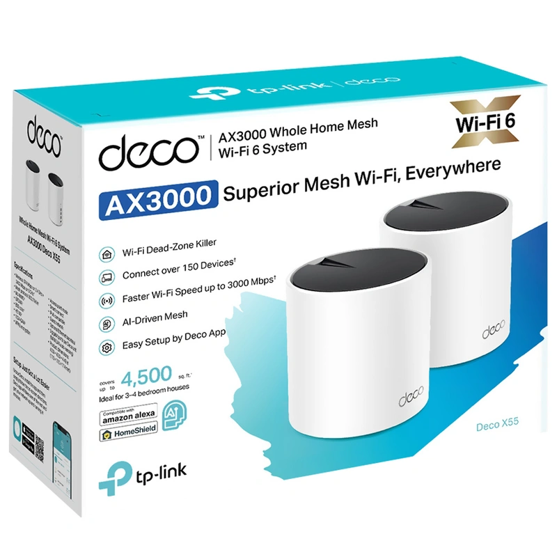 Roteador Tp-Link Deco X55 Whole Home Mesh AX3000 Dual Band 2.4GHz 5GHz Wi-Fi 6 (Kit 2) - Imagem 3