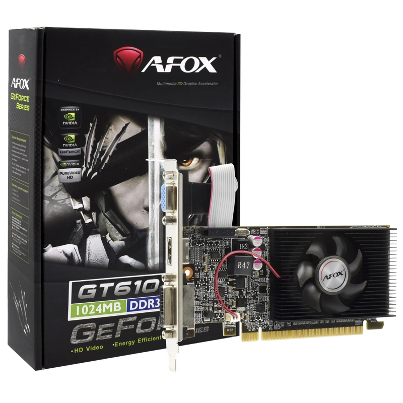 Placa de Vídeo AFOX 1GB GeForce GT610 DDR3 - AF610-1024D3L7-V5 Base: 810MHz