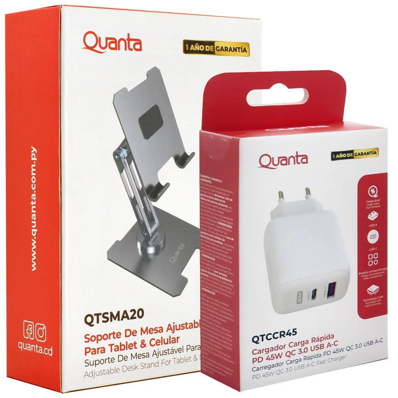 Suporte de Celular e Tablet Quanta QTSMA20 - Prata + Carregador Tomada QTCCR45 - Imagem 3
