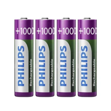 Pilhas Recarregável Philips AAA com 4 Pilhas 1000MAH - R03B4RTU1097