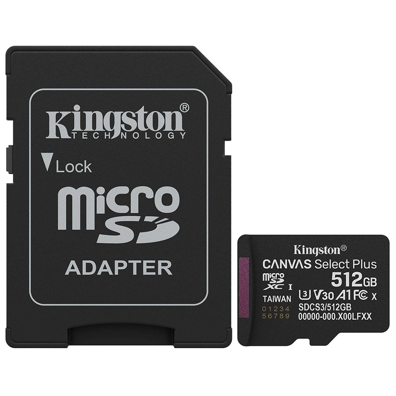 Cartão de Memória Micro SD Kingston Canvas Select Plus C10 U1 V10 A1 512GB - SDCS3512GB