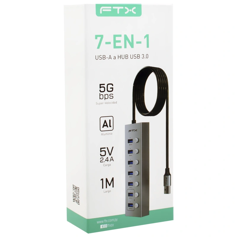 Hub USB 3.0 FTX CT-HUBU7-AG 7 Portas 7 USB 3.0 USB-C Fêmea - Cinza - Imagem 3