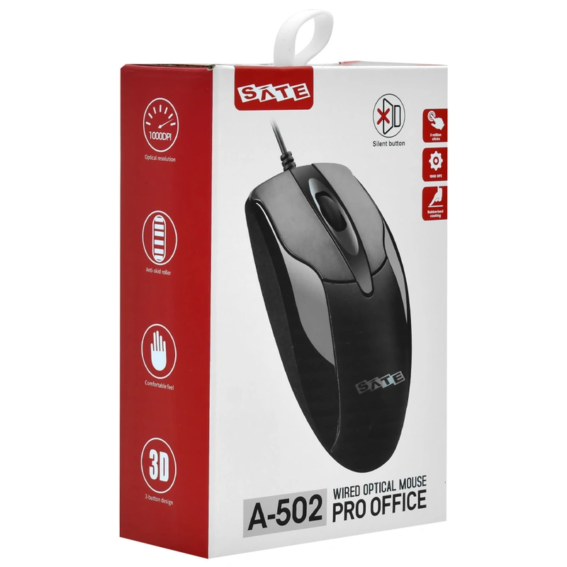 Mouse Satellite A-502 Silent Pro Office USB - Preto Com Fio - Imagem 3